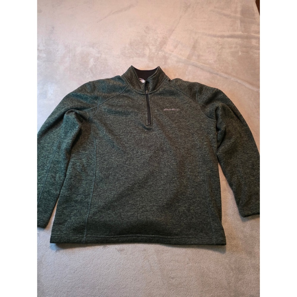 Eddie Bauer 1/4 Zip Pullover Mens XL Green Heather Fleece Sweater Long Sleeve